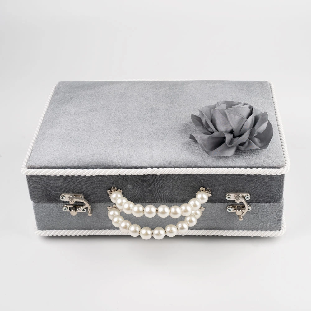 Kadife Sandık Çeyizlik Kuran Kutusu (Gri, İçi Boş Kutu)