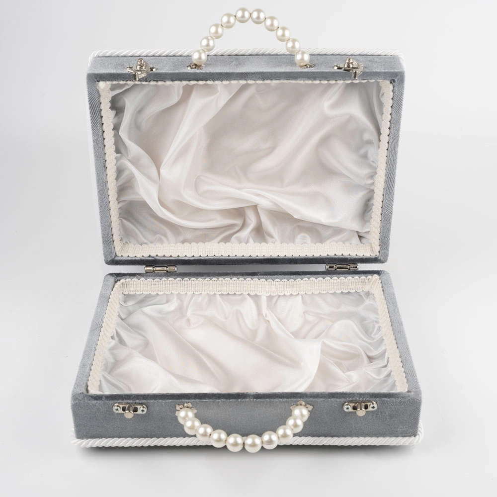 Kadife Sandık Çeyizlik Kuran Kutusu (Gri, İçi Boş Kutu) - Thumbnail