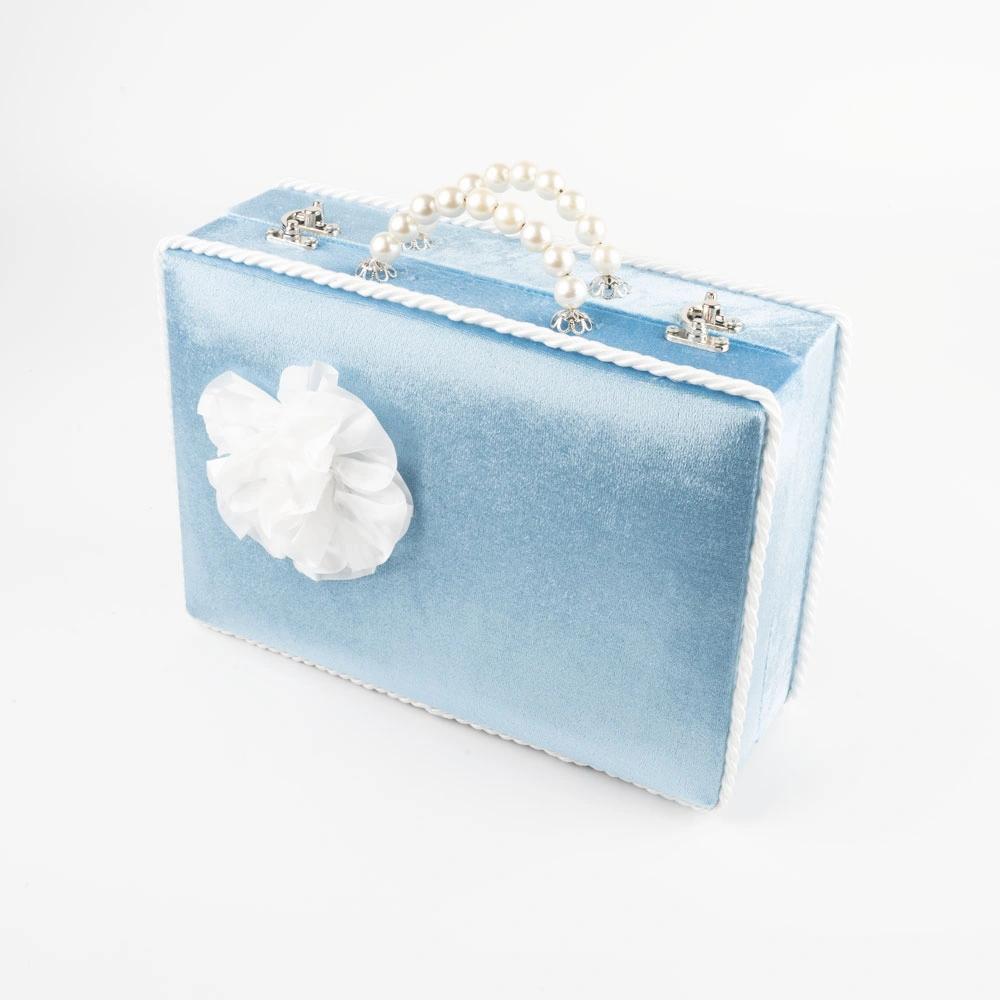 Kadife Sandık Çeyizlik Kuran Kutusu (Mavi, İçi Boş Kutu)