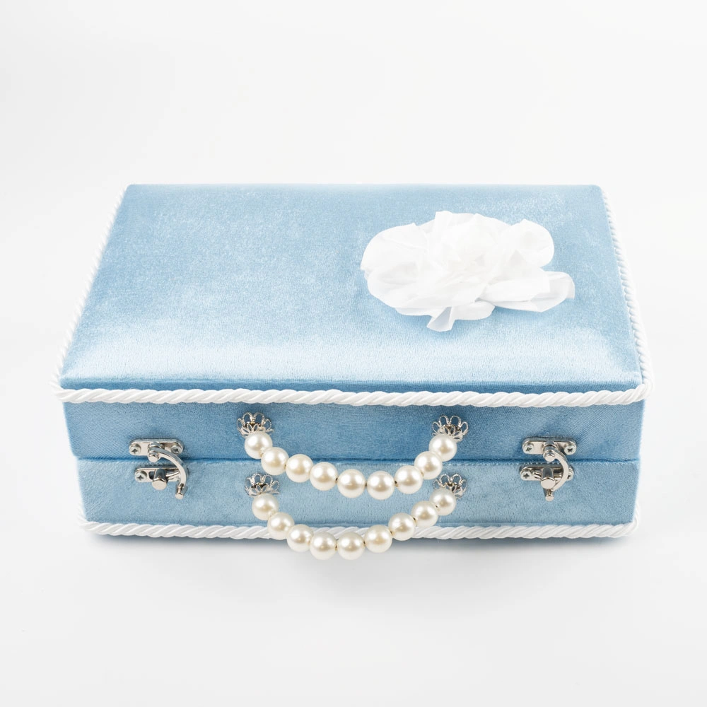 Kadife Sandık Çeyizlik Kuran Kutusu (Mavi, İçi Boş Kutu)