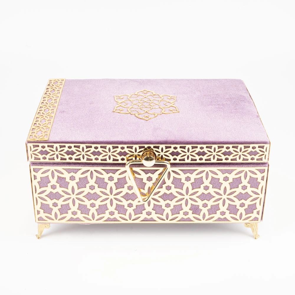 HAYRAT NEŞRİYAT - Kadife Sandık Çeyizlik Kuran Kutusu, Desenli (Lila, İçi Boş Kutu)