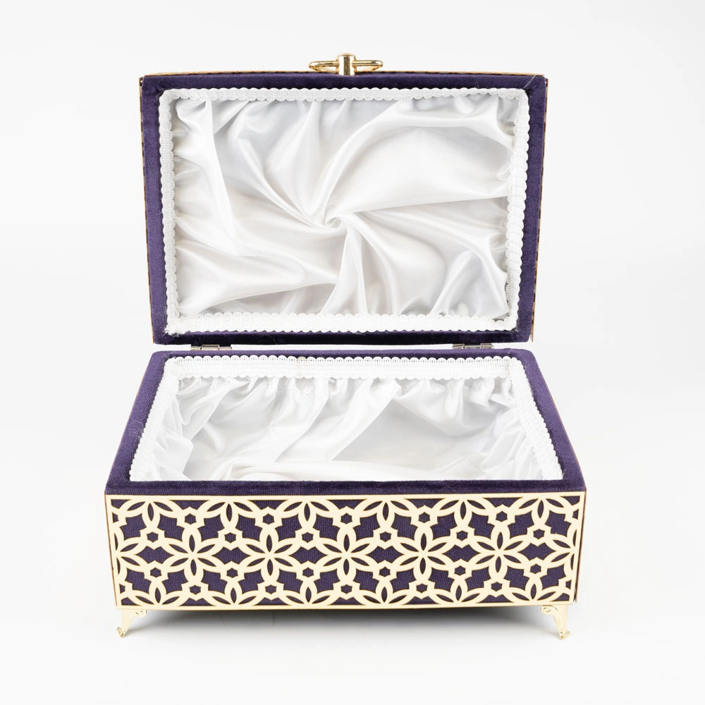 Kadife Sandık Çeyizlik Kuran Kutusu, Desenli (Mor, İçi Boş Kutu)