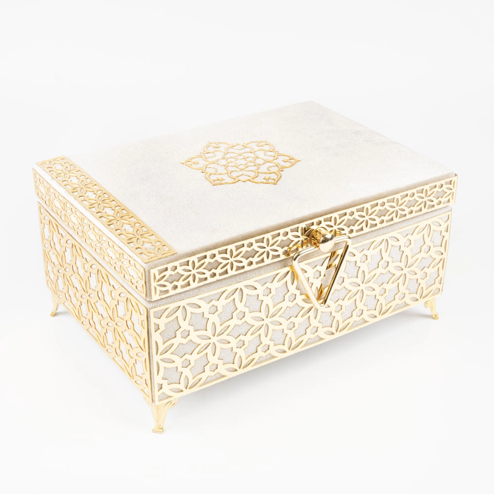 Kadife Sandık Çeyizlik Kuran Kutusu, Desenli (Vizon, İçi Boş Kutu)