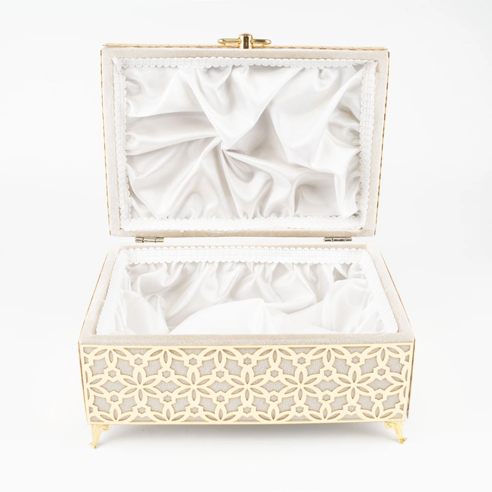 Kadife Sandık Çeyizlik Kuran Kutusu, Desenli (Vizon, İçi Boş Kutu) - Thumbnail