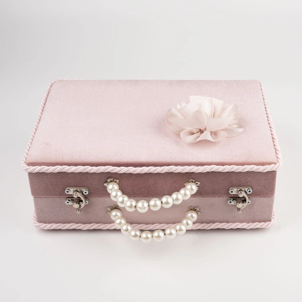 Kadife Sandık Çeyizlik Kuran Kutusu (Pudra Pembe, İçi Boş Kutu)