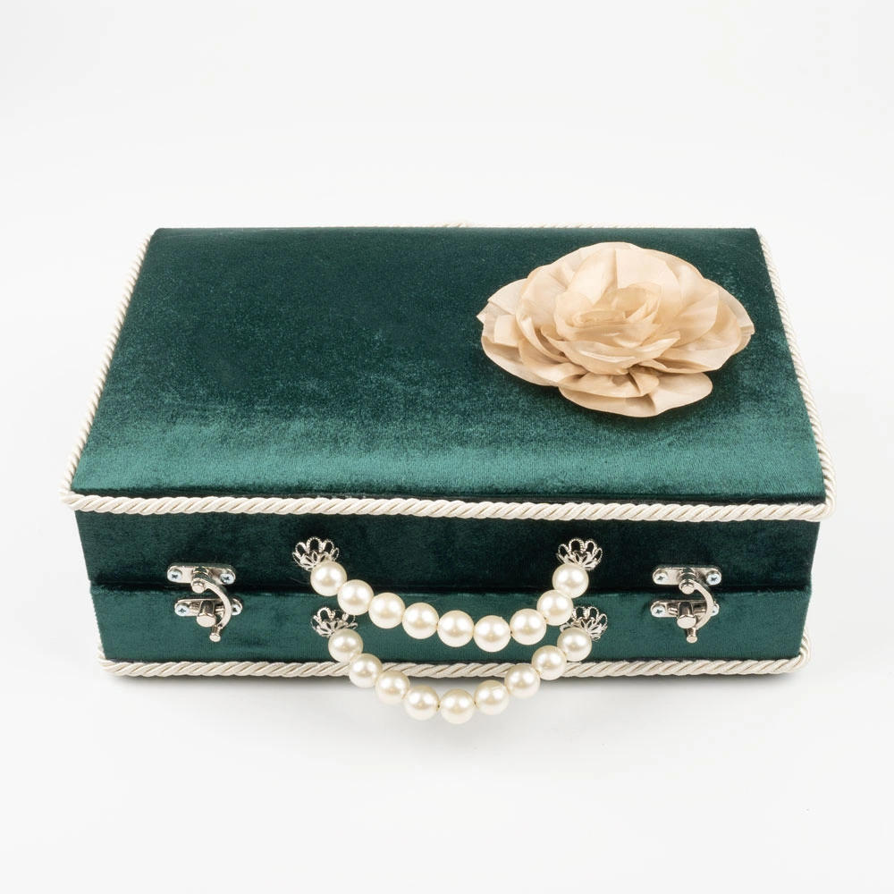 Kadife Sandık Çeyizlik Kuran Kutusu (Yeşil, İçi Boş Kutu)