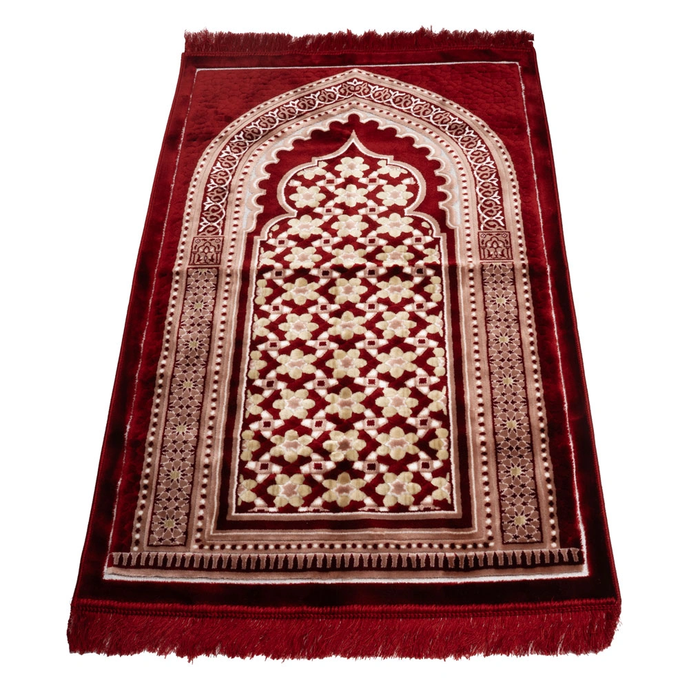 Kadife Seccade (120x70) + Tesbih + Zikirmatik + Ayraç + Çanta Boy Kuran Hediye Seti (Bordo)