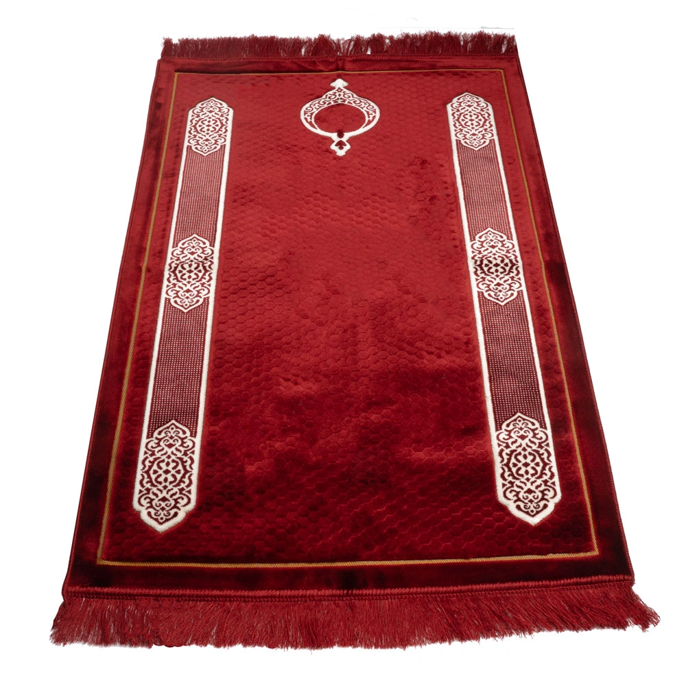 Kadife Seccade (120x80) + Tesbih + Zikirmatik + Ayraç + Çanta Boy Kuran Hediye Seti (Bordo)