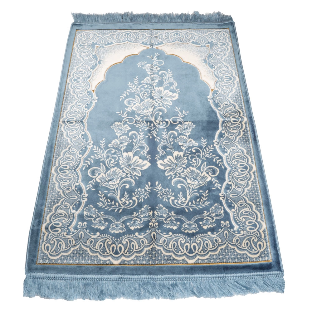 Kadife Seccade (120x80) + Tesbih + Zikirmatik + Ayraç + Çanta Boy Kuran Hediye Seti (Mavi)