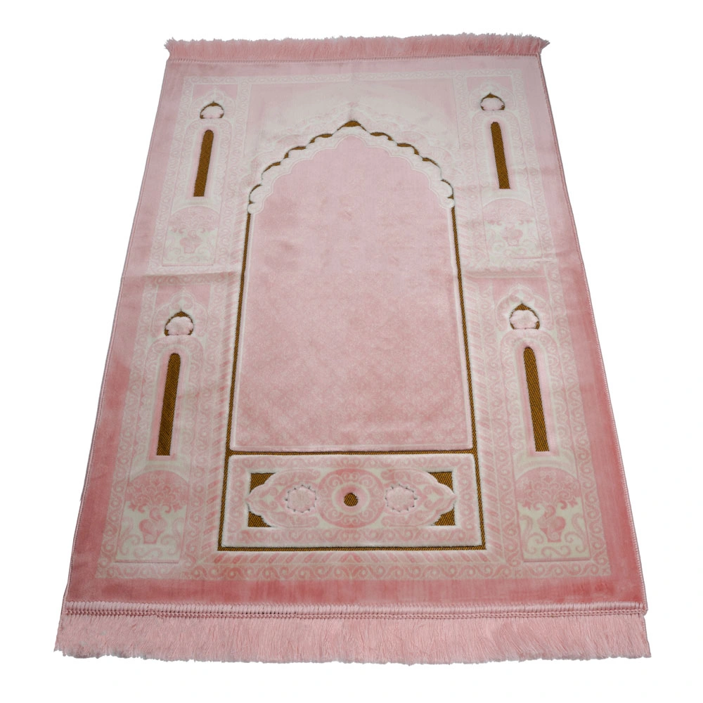 Kadife Seccade (120x80) + Tesbih + Zikirmatik + Ayraç + Çanta Boy Kuran Hediye Seti (Pembe)