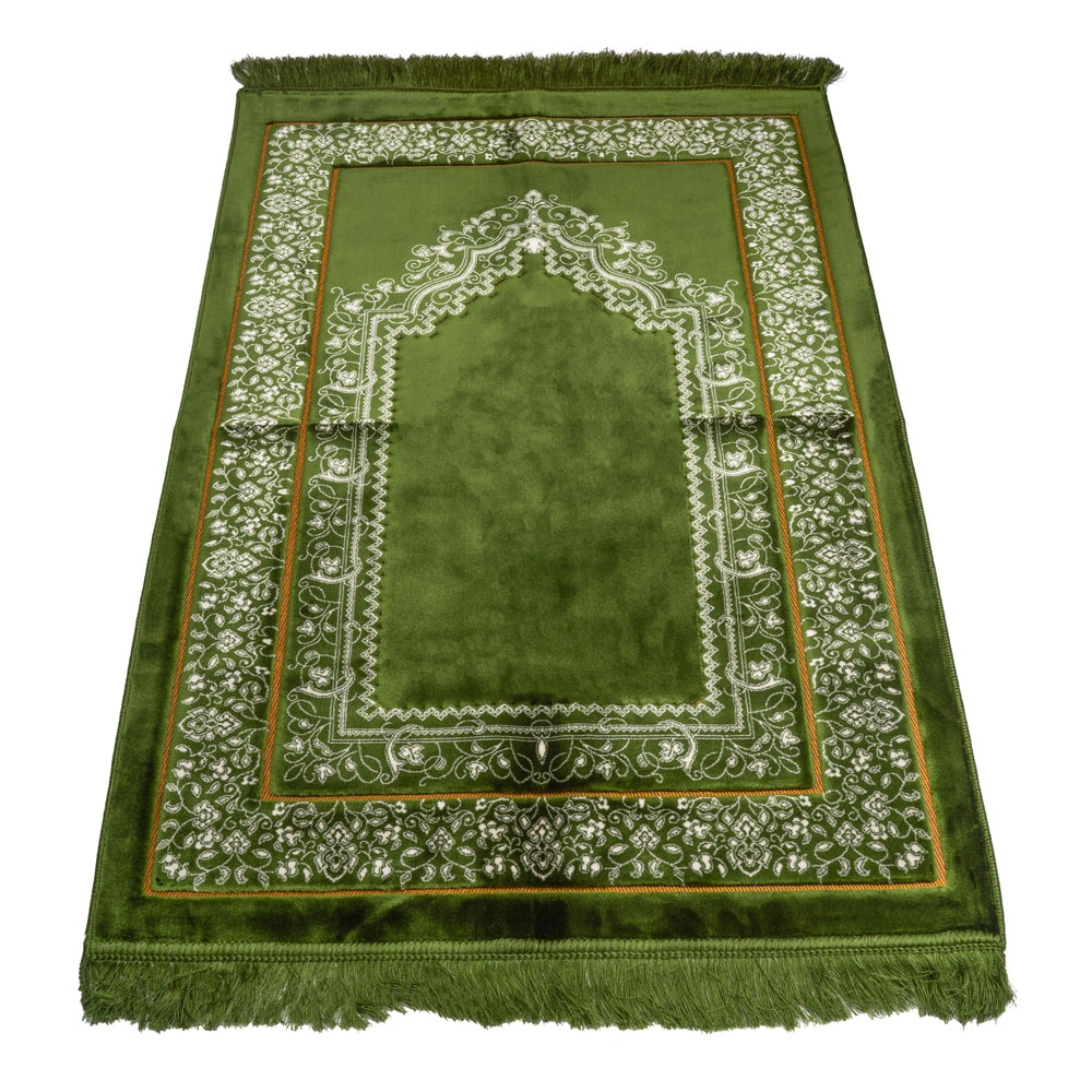 Kadife Seccade (120x80) + Tesbih + Zikirmatik + Ayraç + Çanta Boy Kuran Hediye Seti (Yeşil)