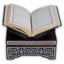 Kanat Sandıklı Siyah Kaplama Gümüş Kur'an-ı Kerim (Orta Boy) - Thumbnail