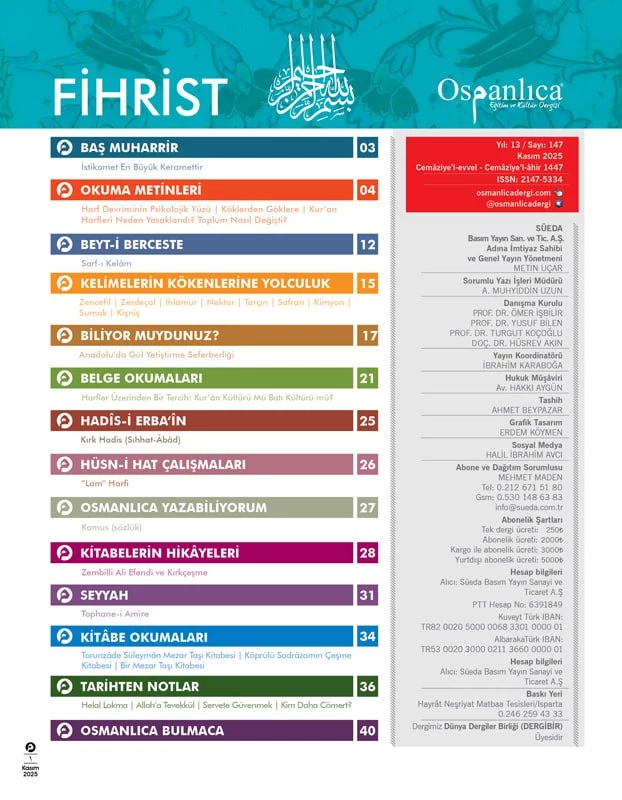Kasım 2025 Osmanlıca Dergisi