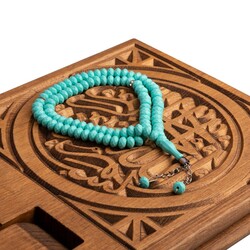 DİĞER - Kristal Rondelalı Tasarım Top Zincir Turkuvaz Tesbih (99lu - 8mm)