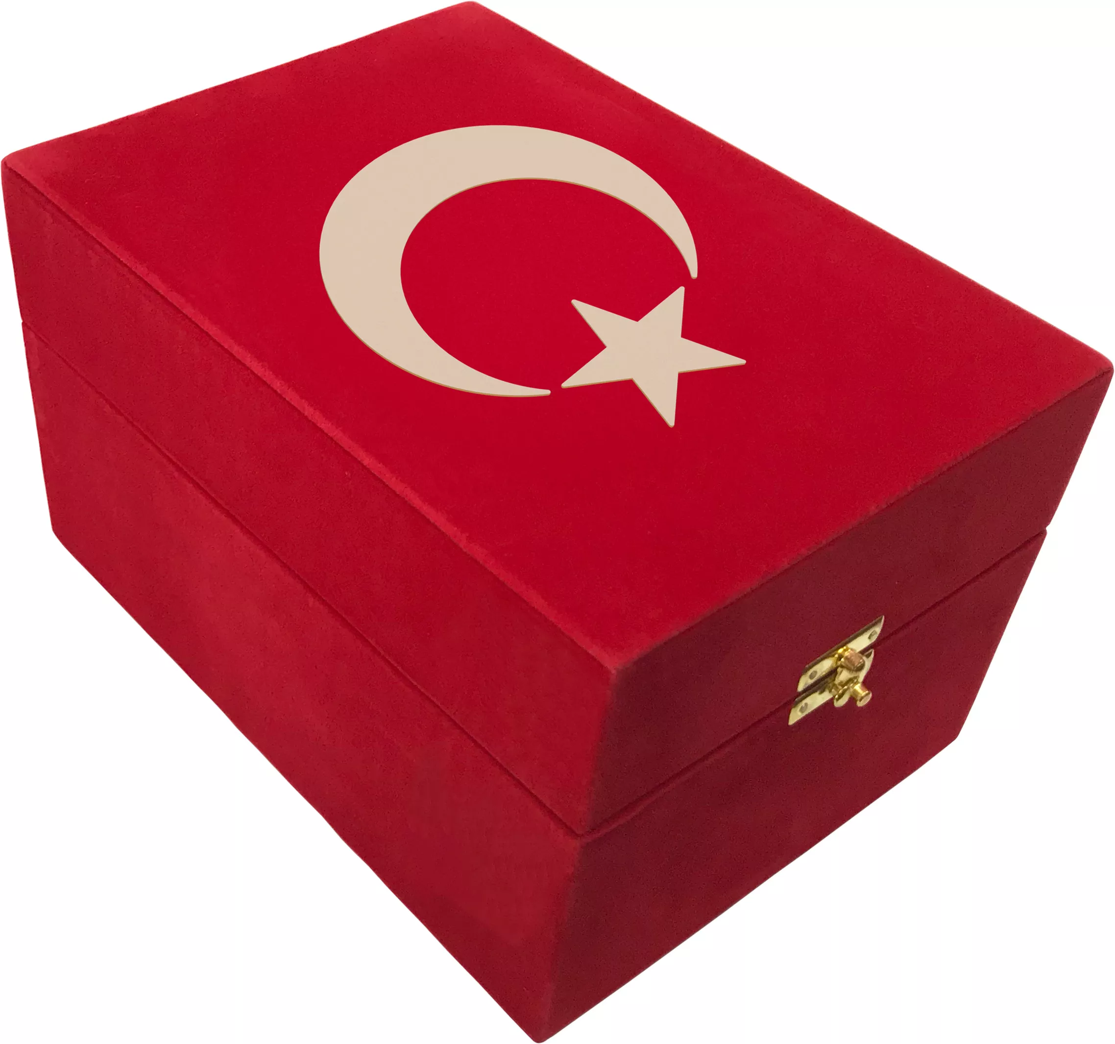 Kur'an + Bayrak + Fincan Hediye Seti (Hafız Boy, Kırmızı, Vav Motifli)
