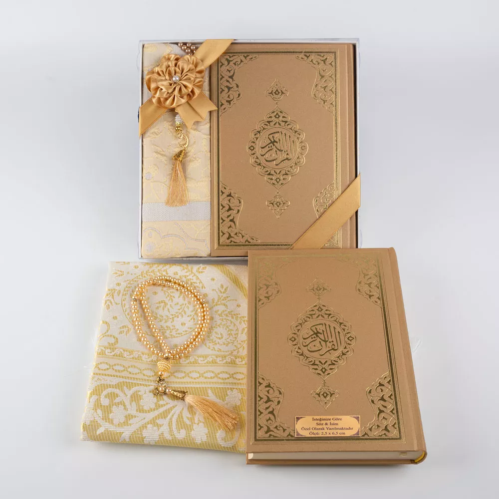 HAYRAT NEŞRİYAT - Kuran + Seccade + Tesbih Hediye Seti (Hafız Boy, Ekonomik Cilt, Desenli Kutu, Gold) (1)