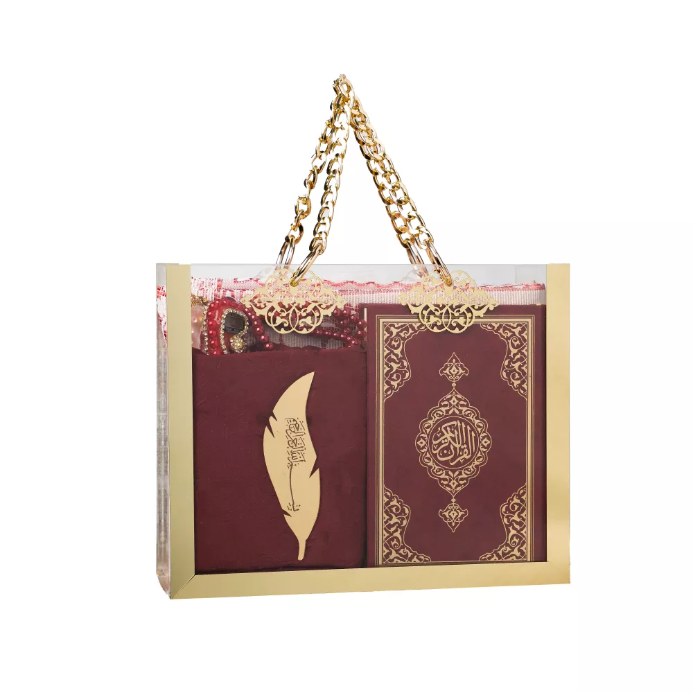 Kuran + Seccade + Eşarp + Tesbih + Zikirmatik + Ayraç Hediye Seti (Çanta Boy, Bordo) Kuran + Seccade + Eşarp + Tesbih + Zikirmatik + Ayraç Hediye Seti (Çanta Boy, Bordo)