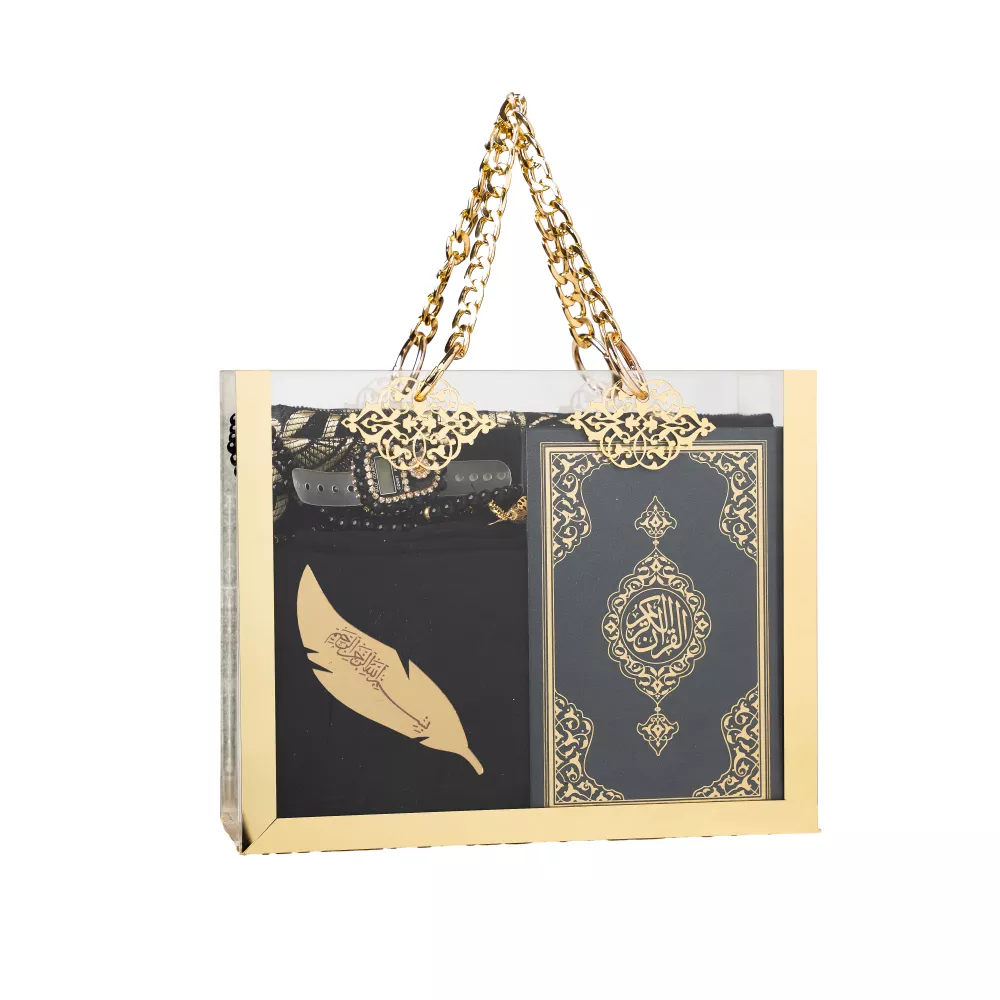 Kuran + Seccade + Eşarp + Tesbih + Zikirmatik + Ayraç Hediye Seti (Çanta Boy, Siyah) Kuran + Seccade + Eşarp + Tesbih + Zikirmatik + Ayraç Hediye Seti (Çanta Boy, Siyah)