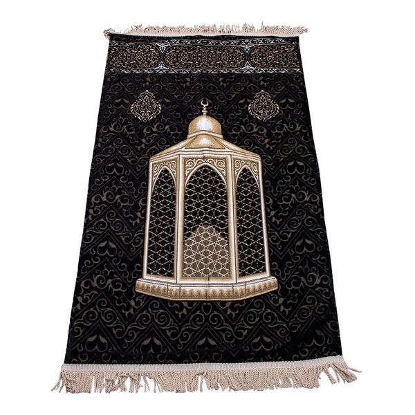 Maqamu Ibrahim Patterned Luxury Salah Mat - Black