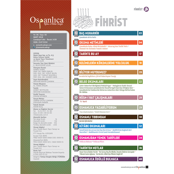 Mart 2018 Osmanlıca Dergisi