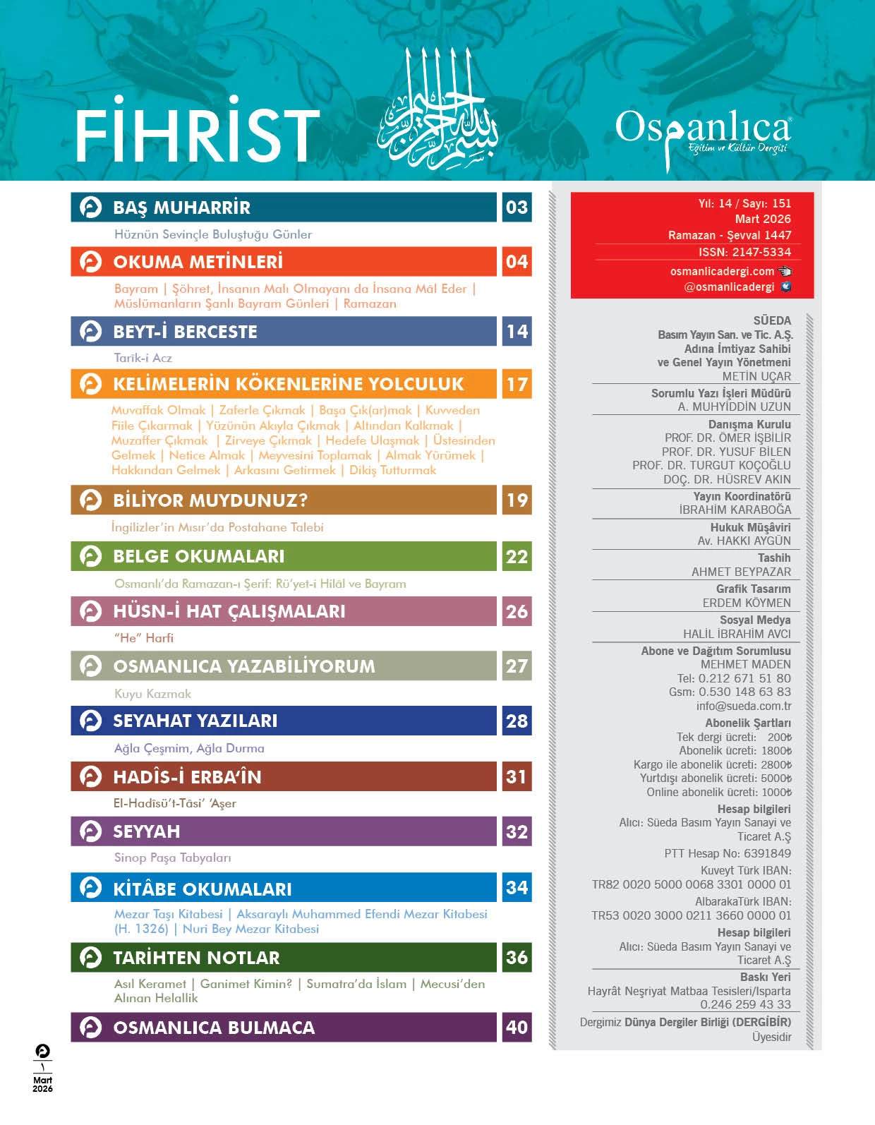 Mart 2026 Osmanlıca Dergisi
