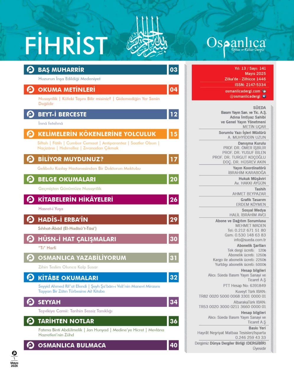 Mayıs 2025 Osmanlıca Dergisi