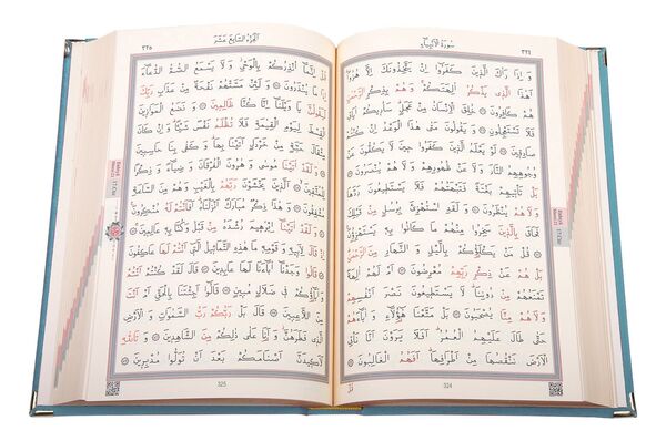 Medium Size Velvet Bound Qur'an Al-Kareem (Blue, Gilded, Stamped)