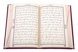 Medium Size Velvet Bound Qur'an Al-Kareem (Damson Purple, Rose Figured, Stamped) - Thumbnail