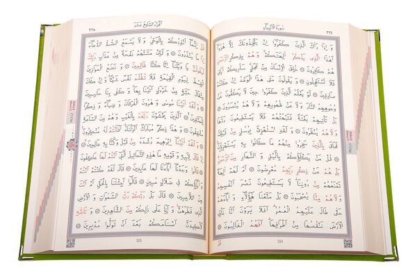 Medium Size Velvet Bound Qur'an Al-Kareem (Green, Rose Figured, Gilded, Stamped)