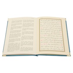 Medium Size Velvet Bound Yasin Juz with Turkish Translation (Blue, Embroidered) - Thumbnail