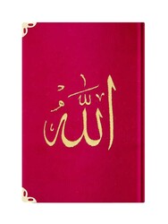 Medium Size Velvet Bound Yasin Juz with Turkish Translation (Red, Embroidered) - Thumbnail