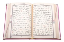 Medium Velvet Bound Qur'an Al-Kareem (Powder Pink, Alif - Waw Cover, Gilded, Stamped) - Thumbnail