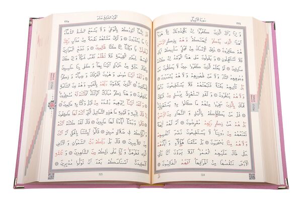 Medium Velvet Bound Qur'an Al-Kareem (Powder Pink, Alif - Waw Cover, Gilded, Stamped)
