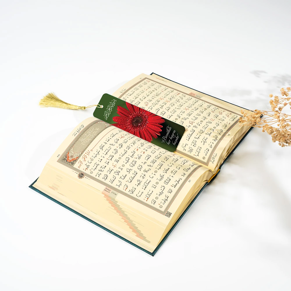 Metal Ayraç Model 12 - Besmele, Kırmızı Çiçek