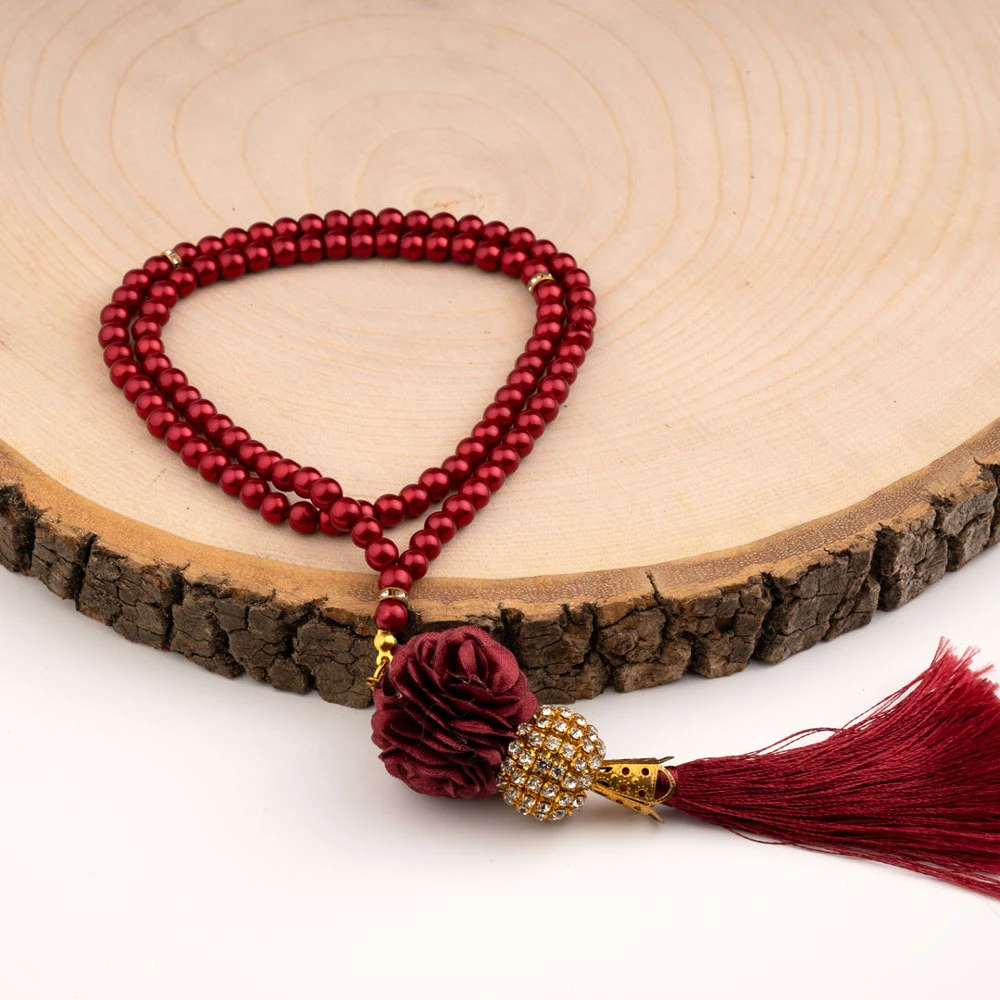 HAYRAT NEŞRİYAT - Mini Taşlı Güllü Tesbih Bordo (99lu - 6mm)