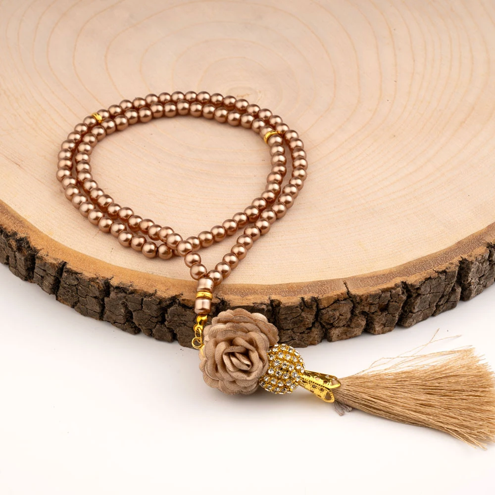 Mini Taşlı Güllü Tesbih Gold (99lu - 6mm)