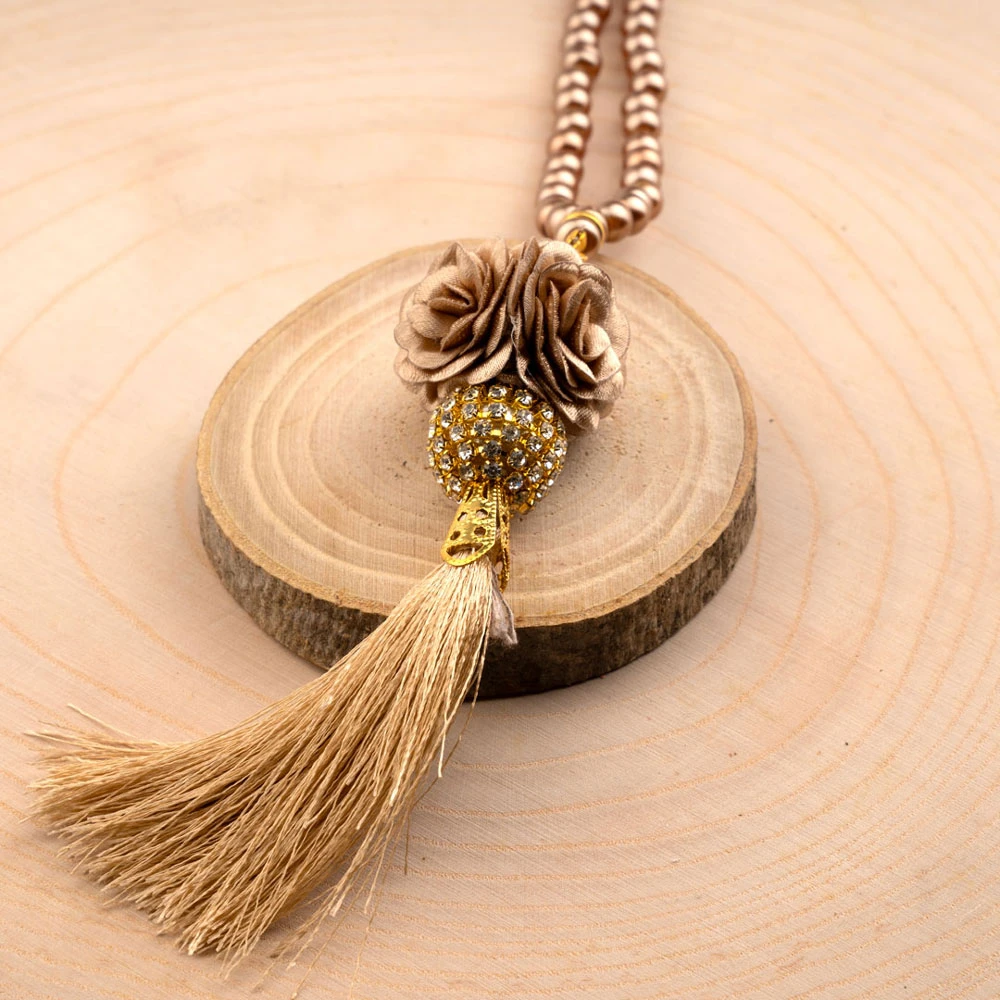 Mini Taşlı Güllü Tesbih Gold (99lu - 6mm)