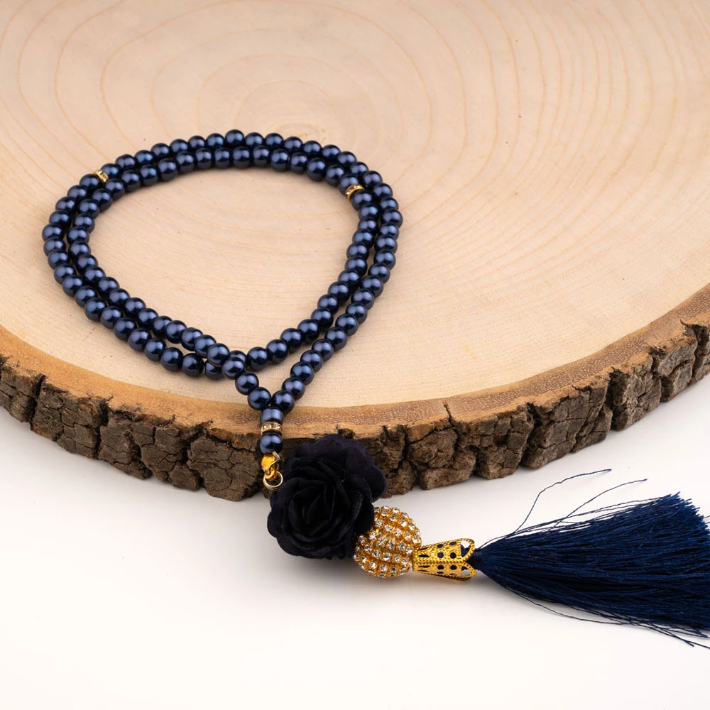 HAYRAT NEŞRİYAT - Mini Taşlı Güllü Tesbih Lacivert (99lu - 6mm)