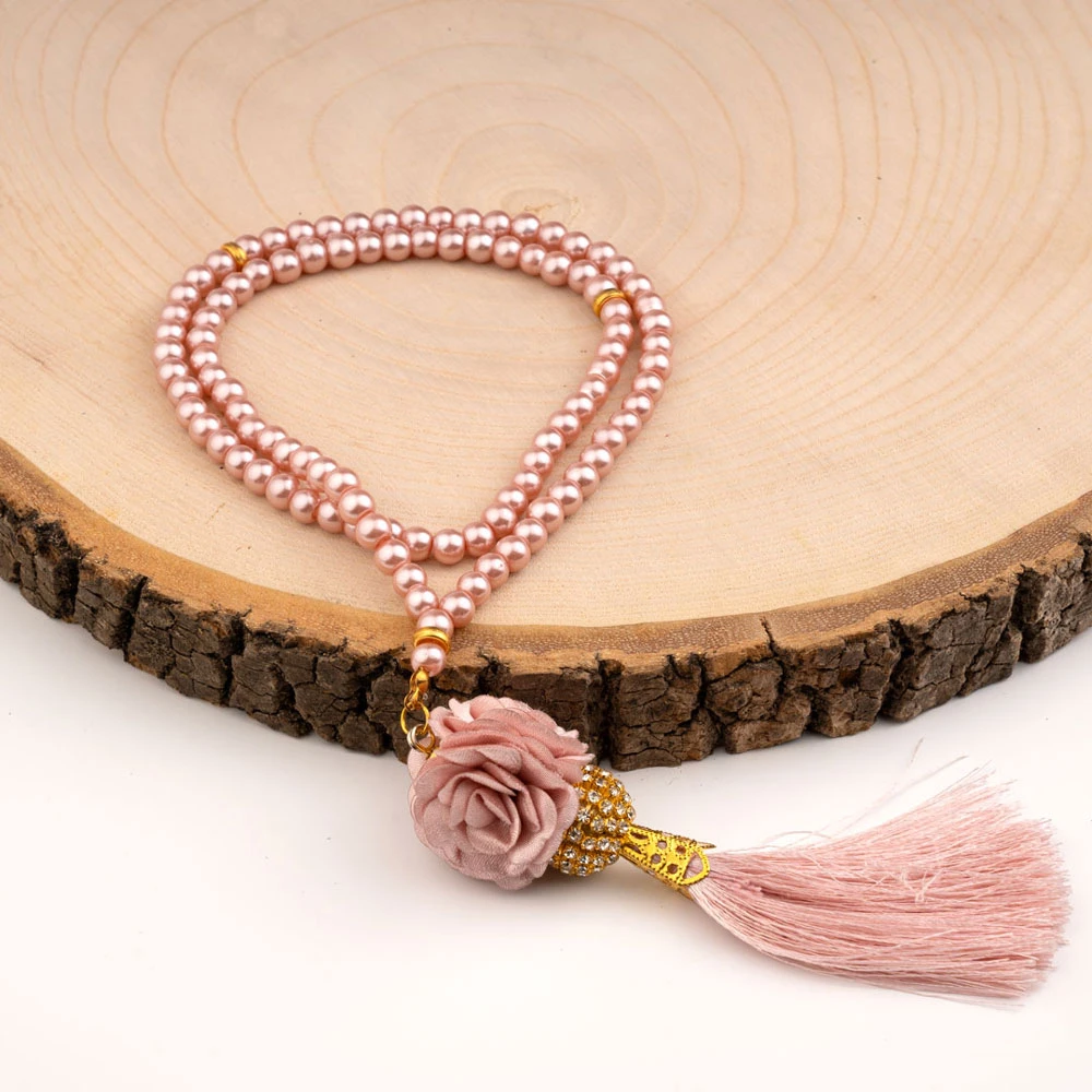 HAYRAT NEŞRİYAT - Mini Taşlı Güllü Tesbih Pembe (99lu - 6mm)