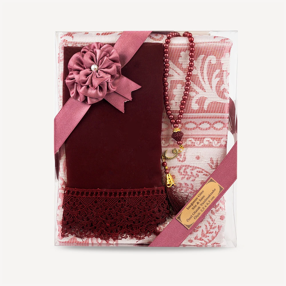 Şal + Seccade + Tesbih Hediye Seti (Bordo) 