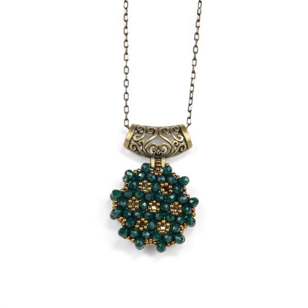 Necklace Jawshan Emerald Green (Cristal, Round)