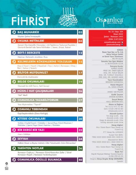 Nisan 2022 Osmanlıca Dergisi