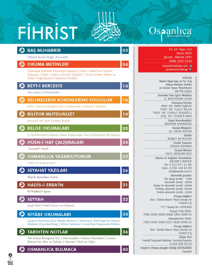 Nisan 2026 Osmanlıca Dergisi