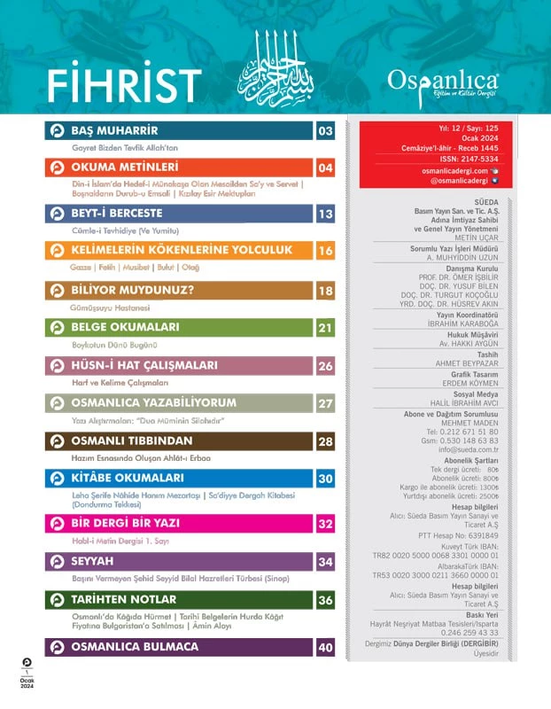 Ocak 2024 Osmanlıca Dergisi - Thumbnail