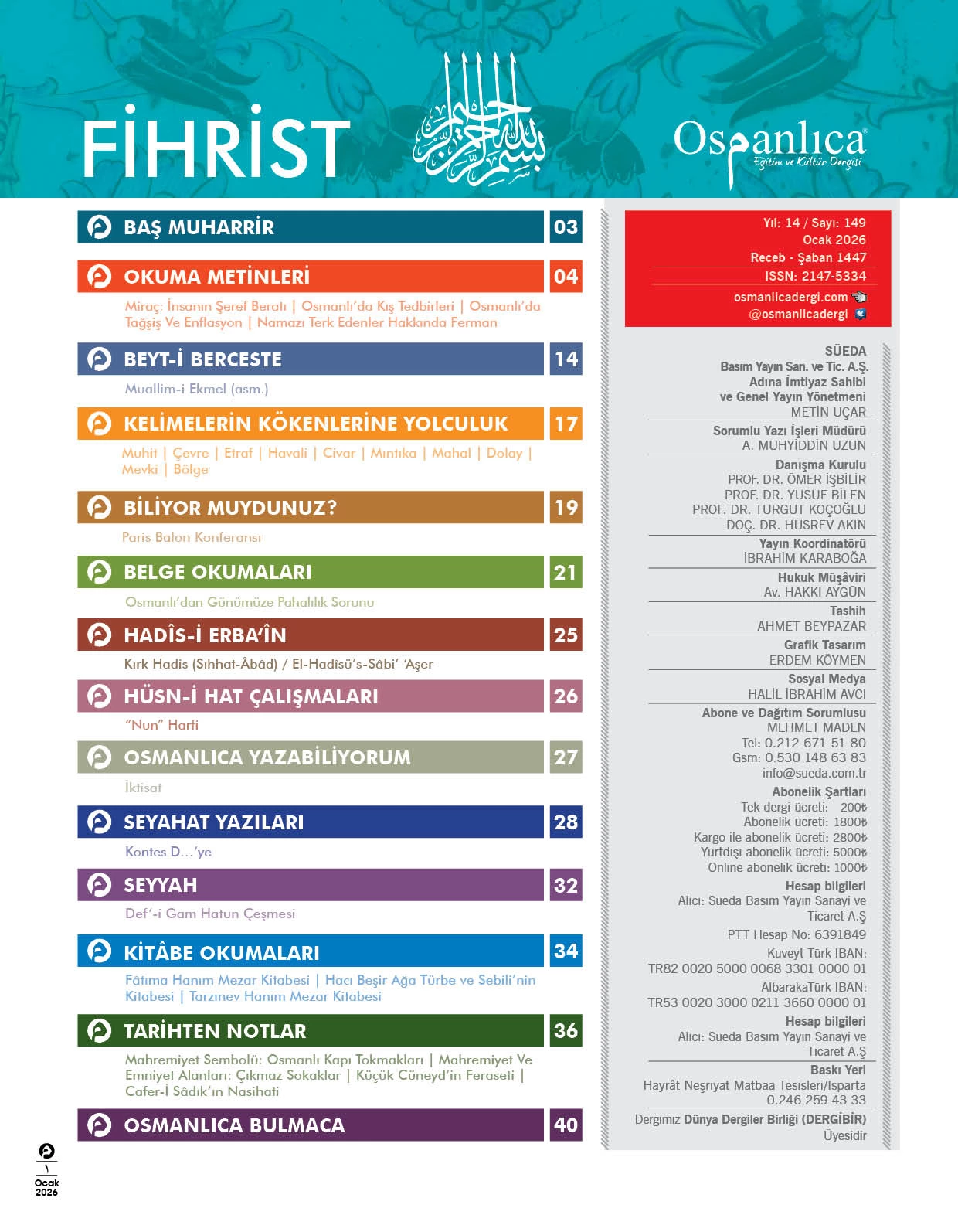 Ocak 2026 Osmanlıca Dergisi