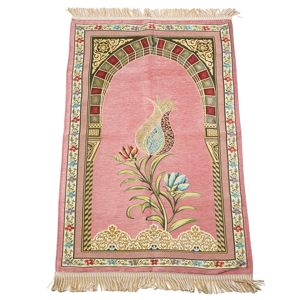 DİĞER - Osmanlı Kemer Mihraplı Lale Motifli Şönil Seccade Pembe