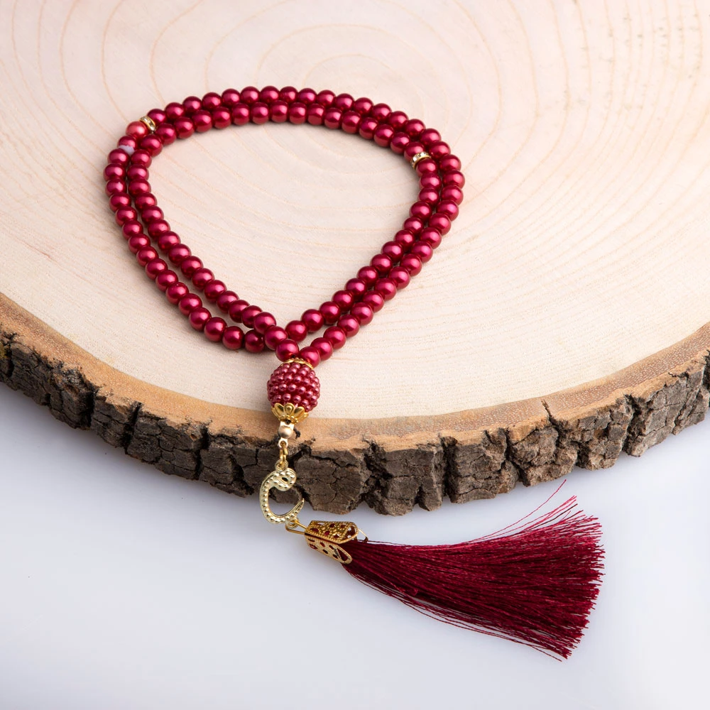 Pearl Salah Beads Maroon (99beads) 6 mm.  Shahzada - Thumbnail