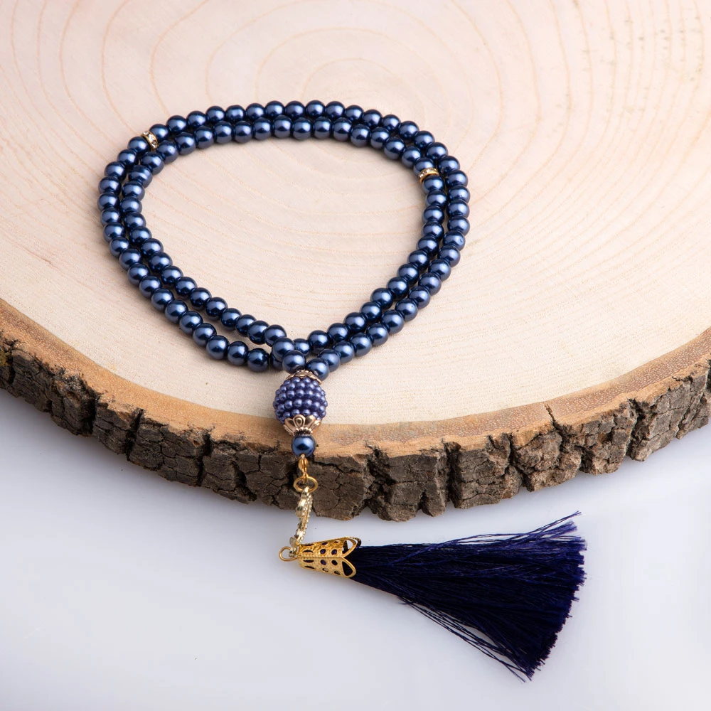 Pearl Salah Beads Navy Blue (99beads) 6 mm.  Shahzada - Thumbnail