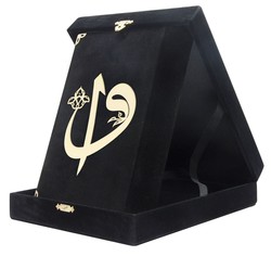 Kadife Kutulu Kur'an-ı Kerim (Çanta Boy, Elif-Vavlı, Siyah) - Thumbnail