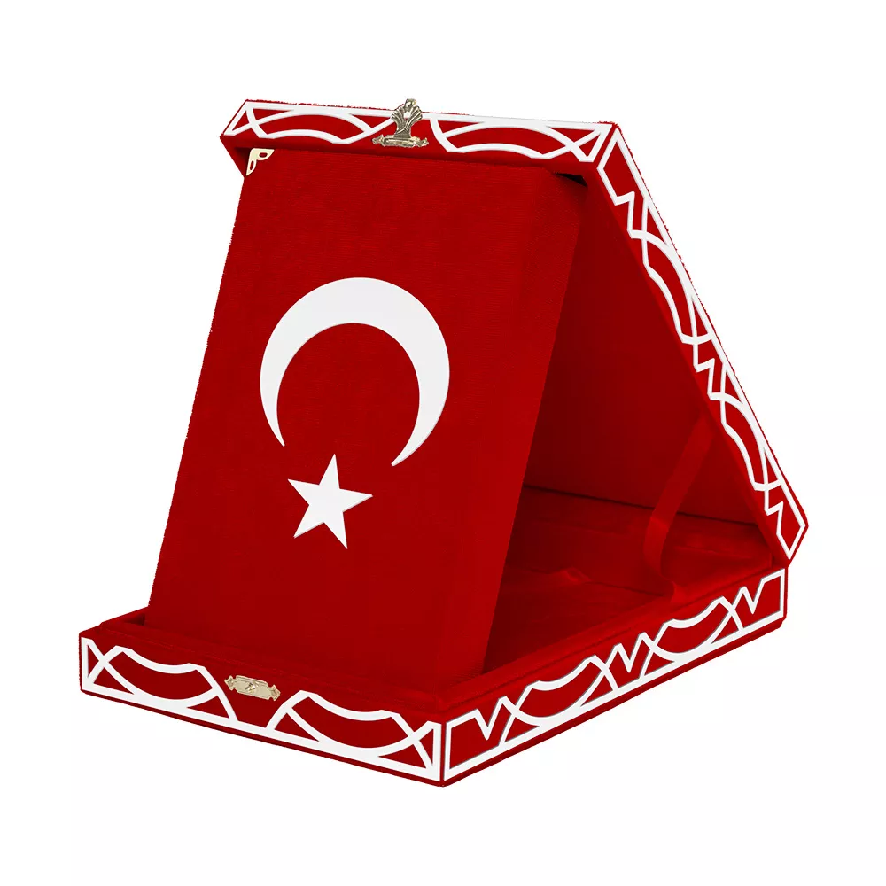 HAYRAT NEŞRİYAT - Kadife Kutulu Kur'an-ı Kerim (Orta Boy, Pleksili Desen, Kırmızı)